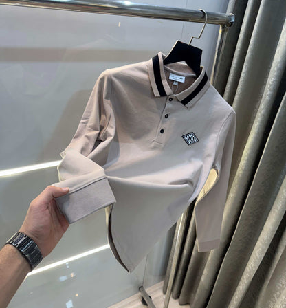 Lacost e Beige Premium Classic Full Sleeves Polo T-Shirt
