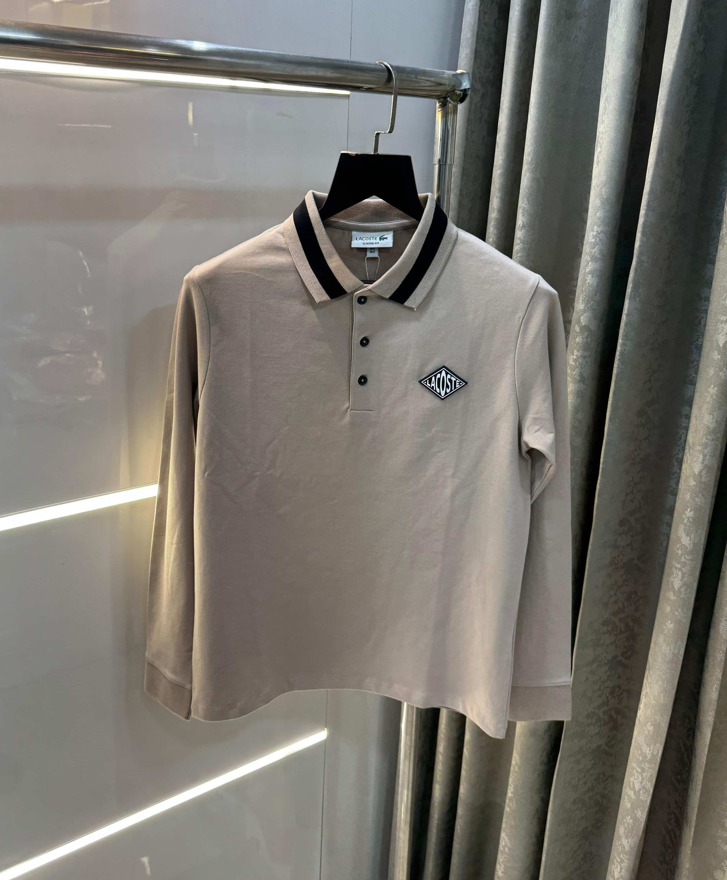 Lacost e Beige Premium Classic Full Sleeves Polo T-Shirt