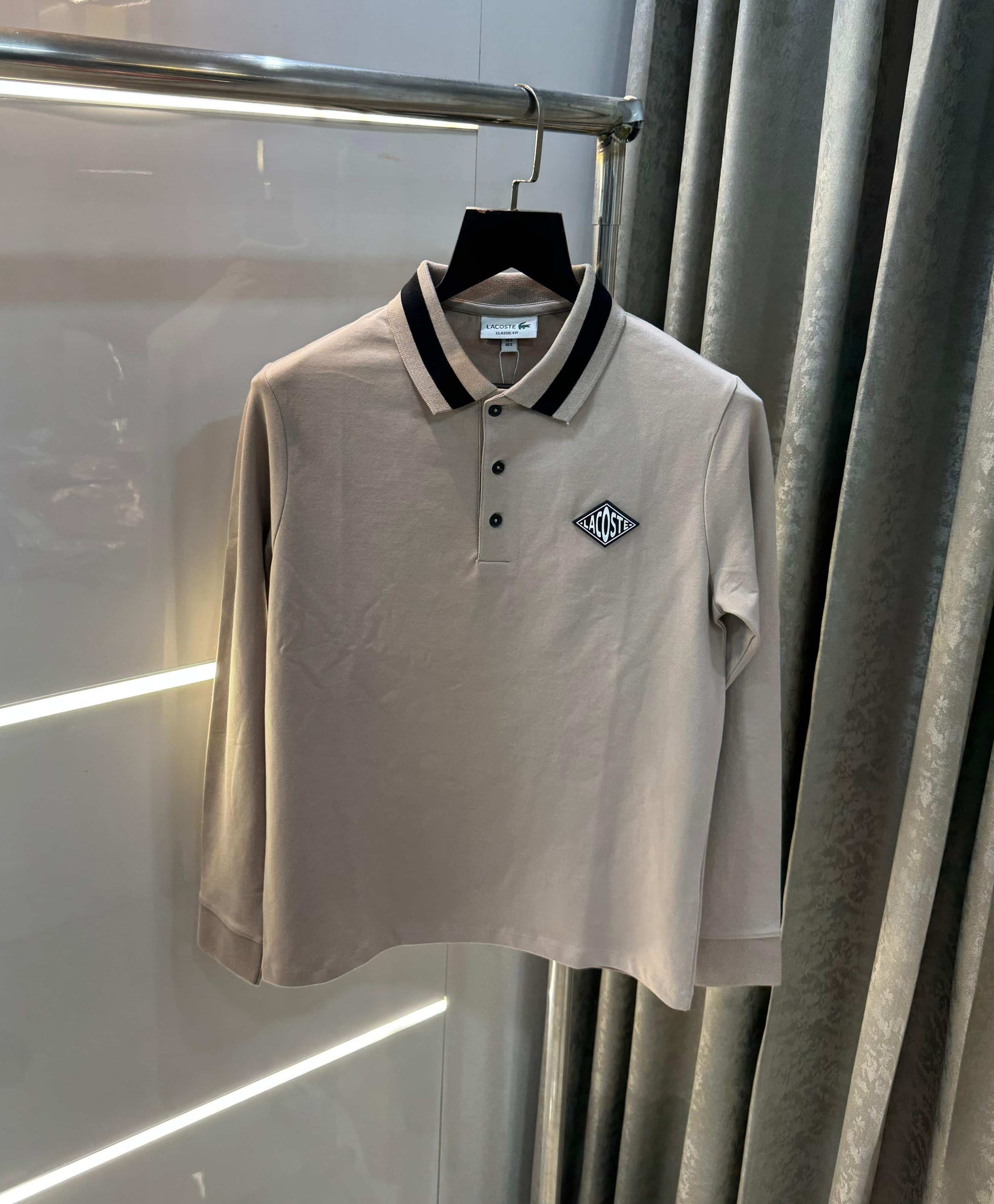Lacost e Beige Premium Classic Full Sleeves Polo T-Shirt