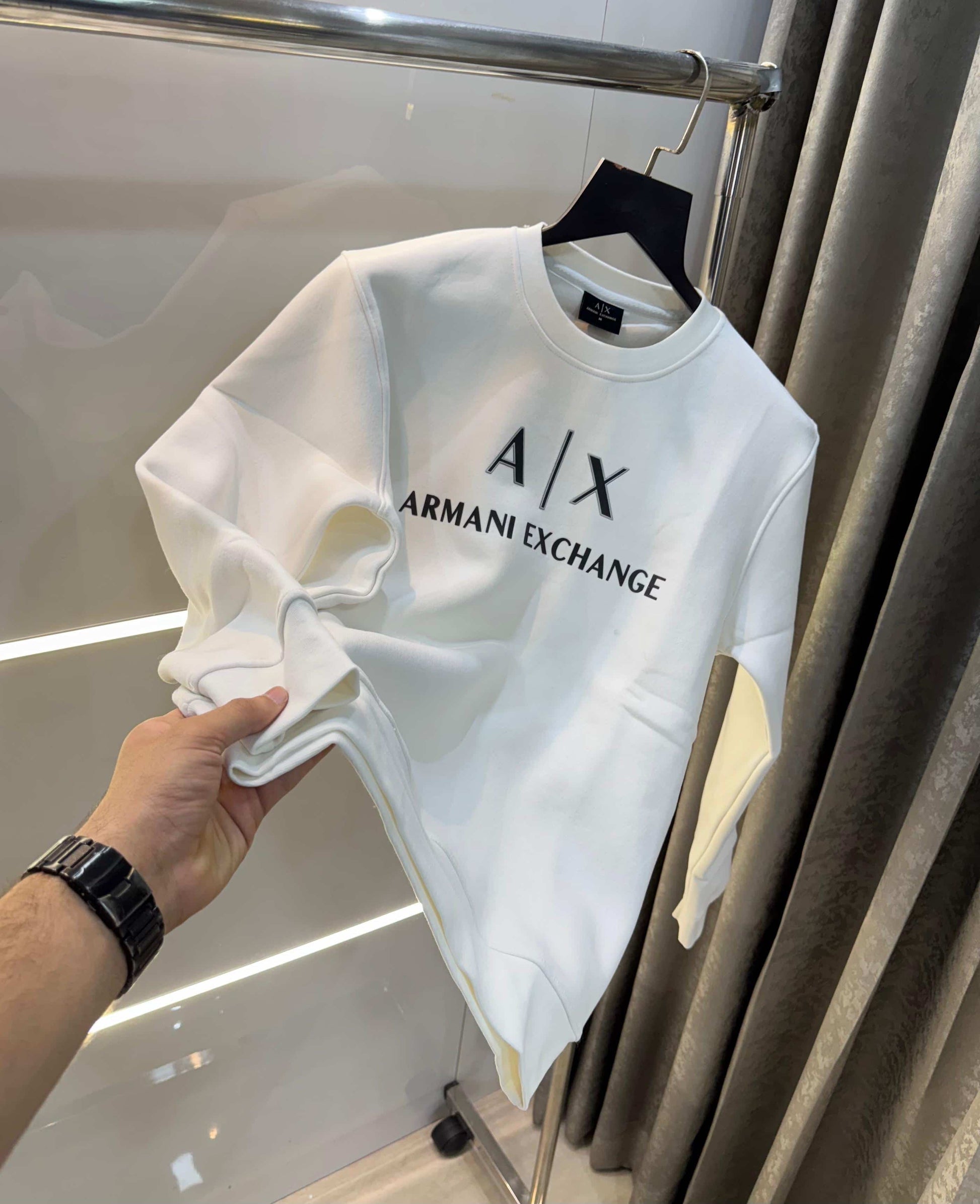 Arman i E.xchang e White Logo Work Premium Sweatshirt