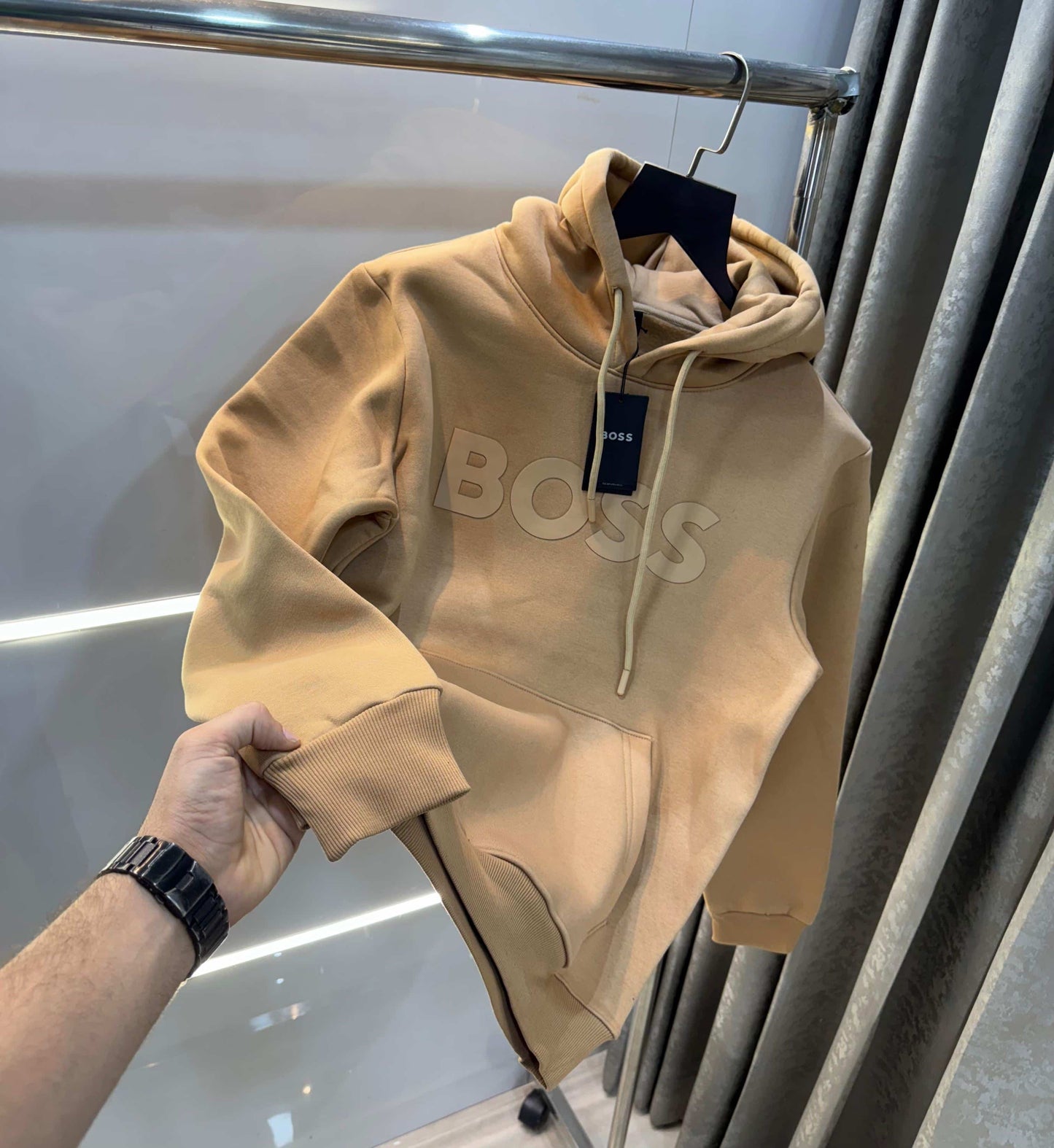 Bos s Beige Embroidery Premium Imported Hoodie