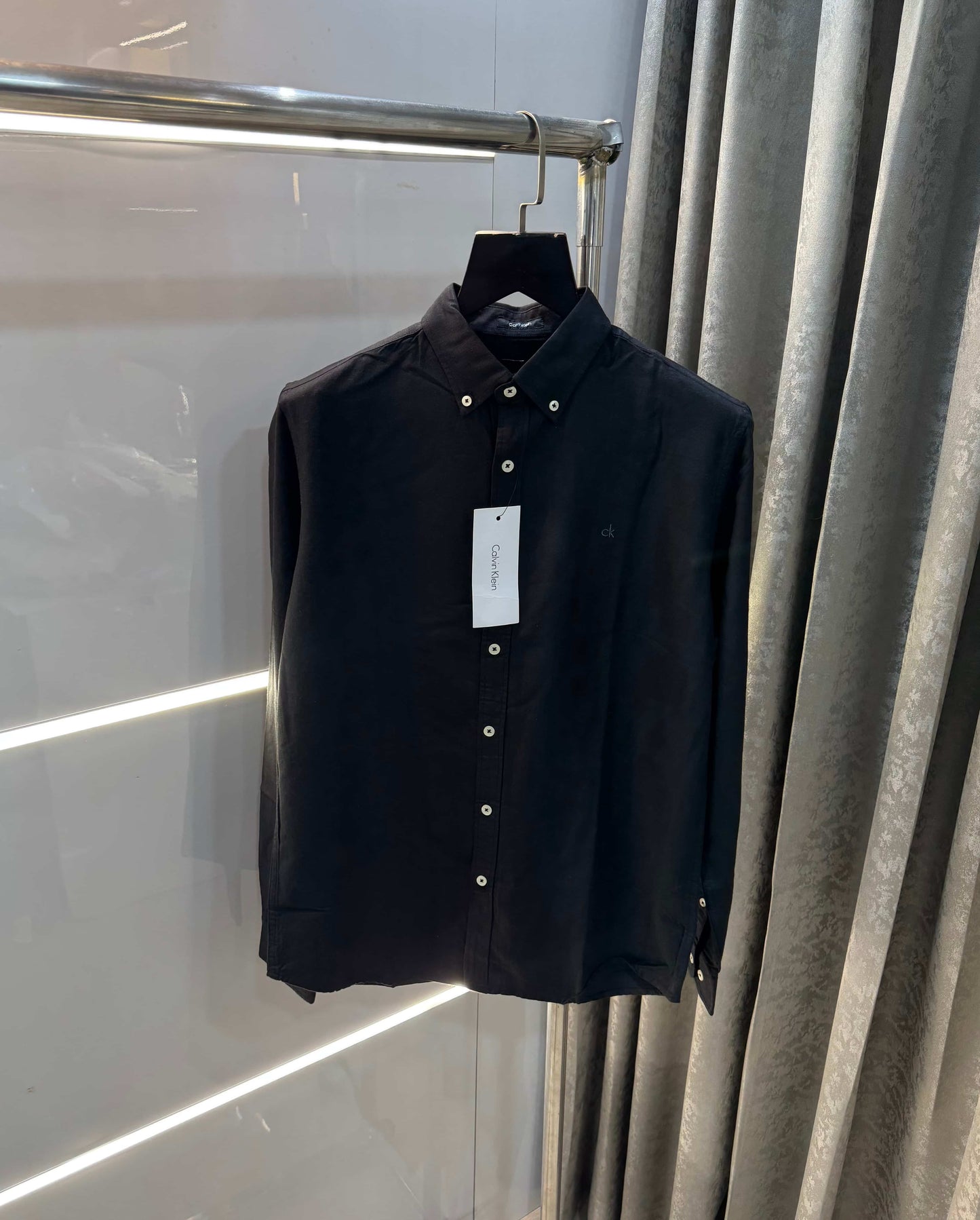 Calvin   klein Black Embroidery Logo Premium Linen Shirt