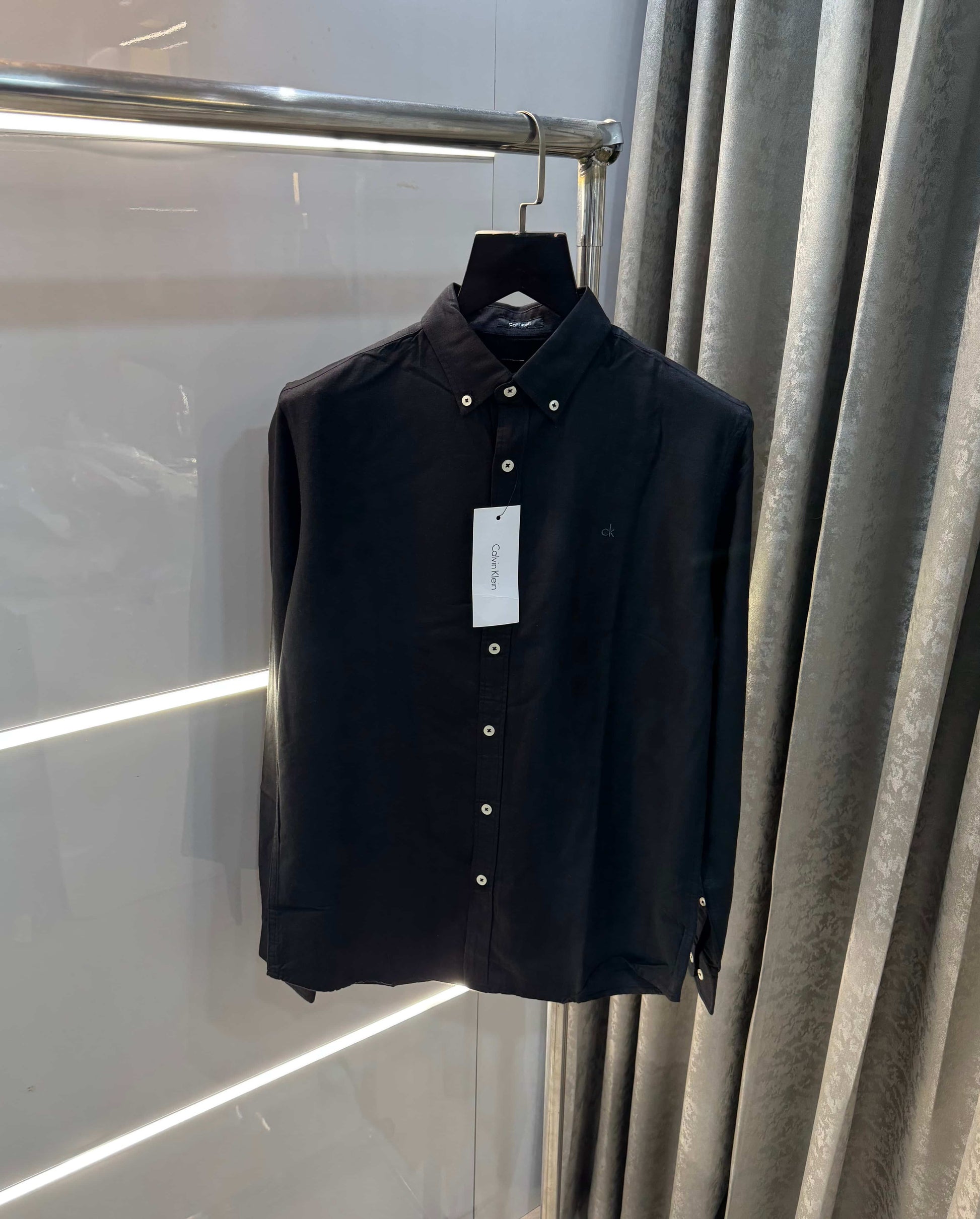 Calvin   klein Black Embroidery Logo Premium Linen Shirt