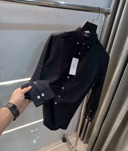 Calvin   klein Black Embroidery Logo Premium Linen Shirt