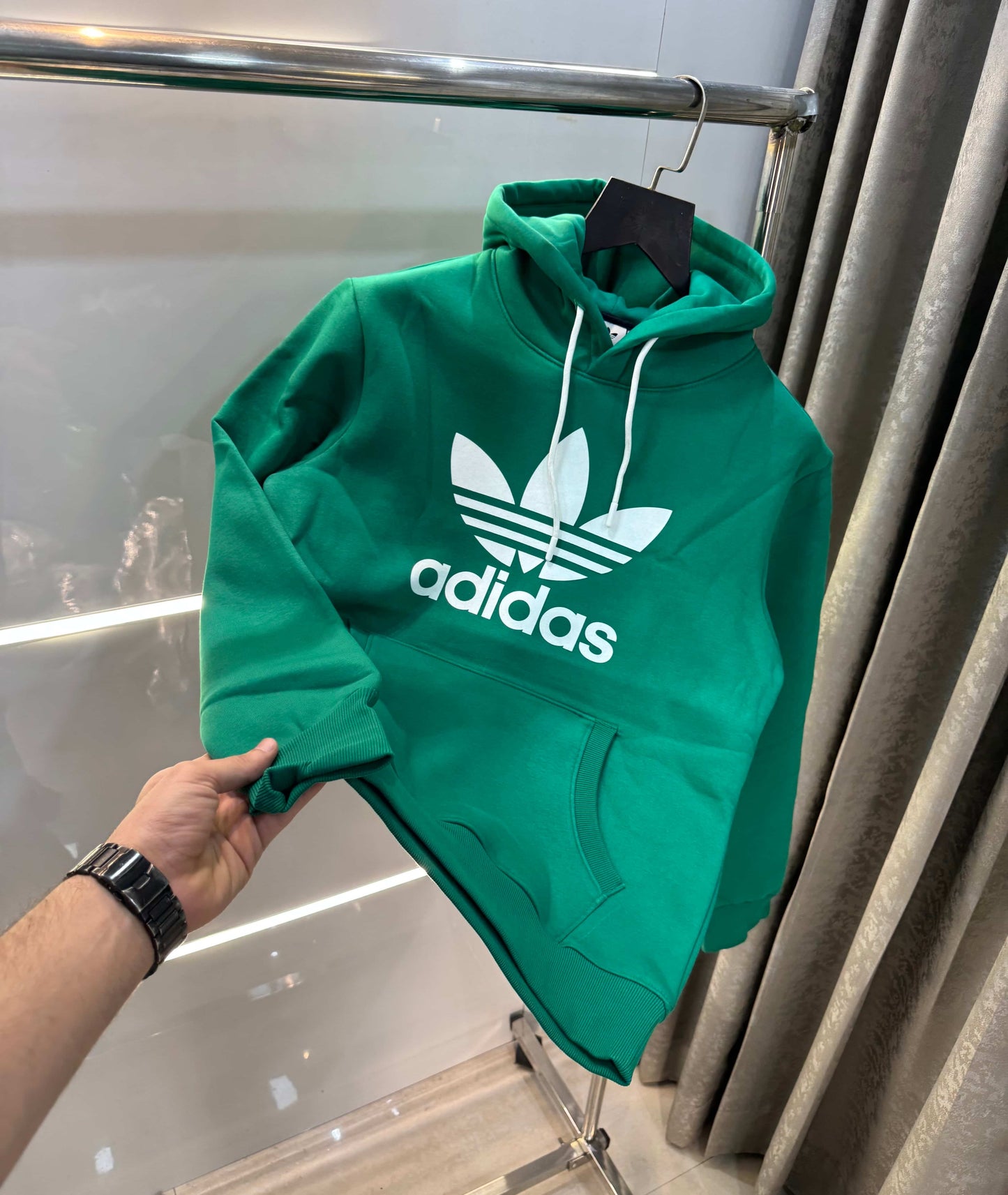 Adida s Green Logo Print Premium Classic Hoodie