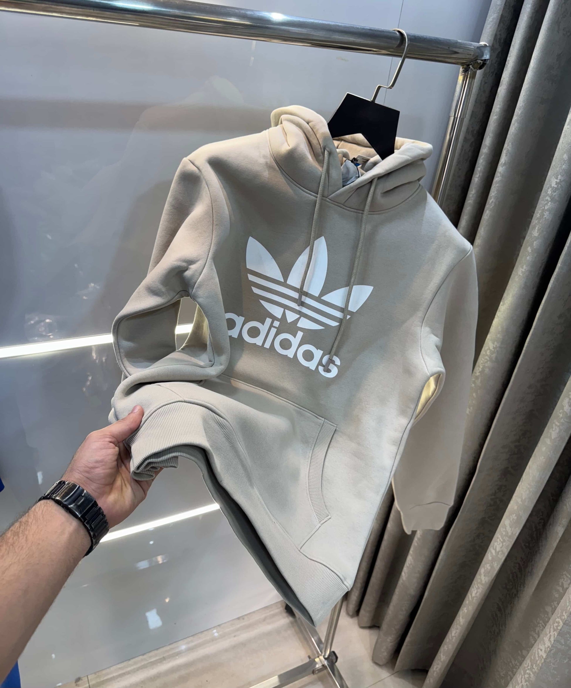 Adida s Cream Logo Print Premium Classic Hoodie