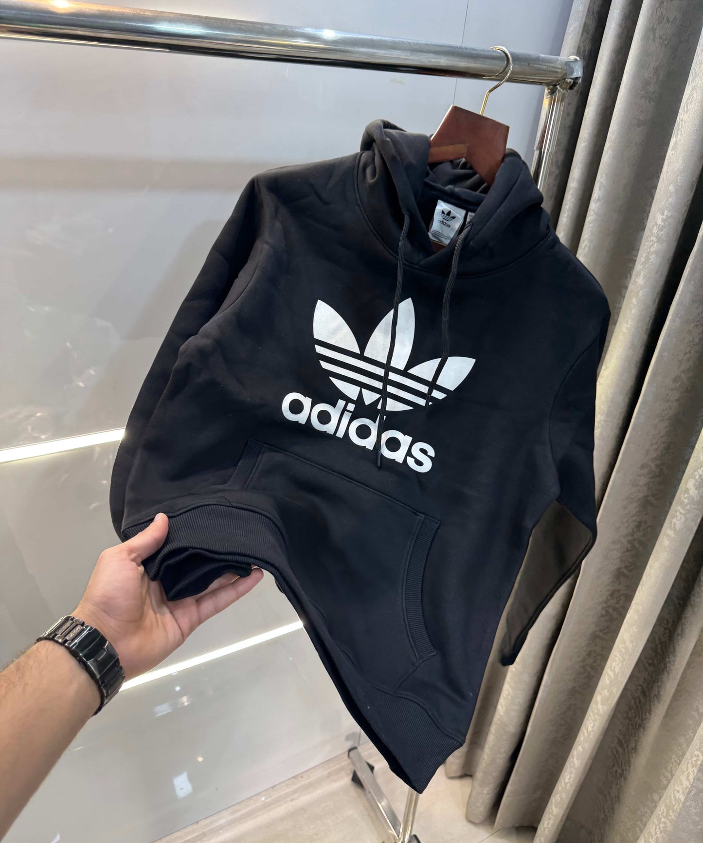 Adida s Black Logo Print Premium Classic Hoodie
