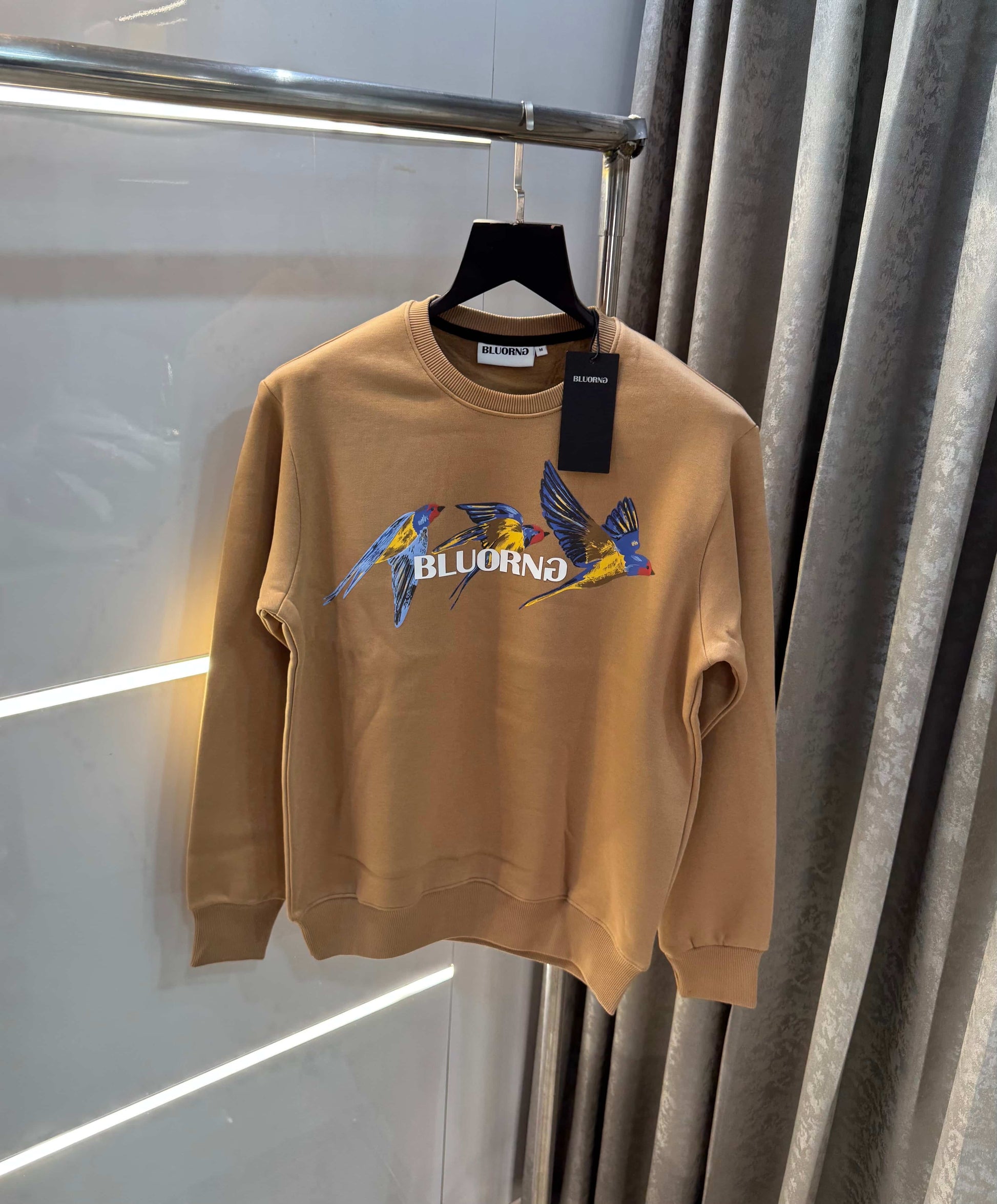 Bluorng Beige EmbO-sSed Logo Premium Sweatshirt