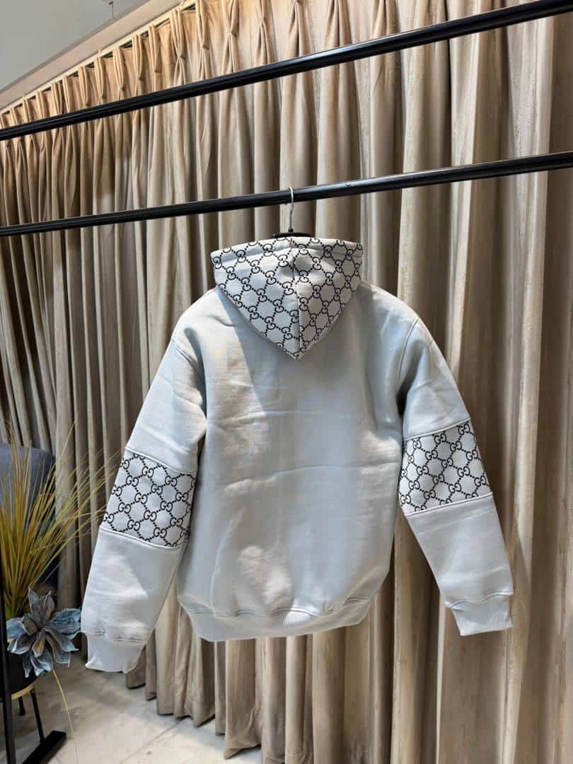 GUCC_I GREY PREMIUM HOODIES AVAILABLE IN ULTRA PREMIUM QUALITY WITH MONOGRAM ON SLEEVES