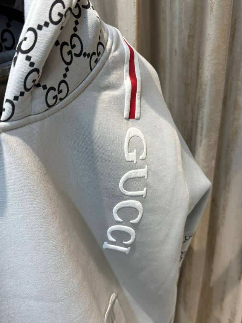 GUCC_I GREY PREMIUM HOODIES AVAILABLE IN ULTRA PREMIUM QUALITY WITH MONOGRAM ON SLEEVES