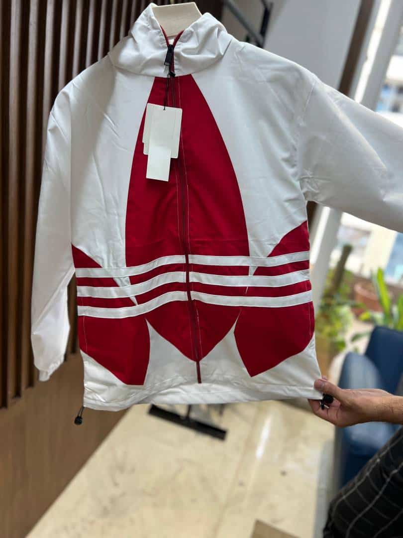 ADIDA_S WHITE ORIGINALS BIG TREFOIL RED LOGO TRACK TOP TRAINING JACKET FASHION