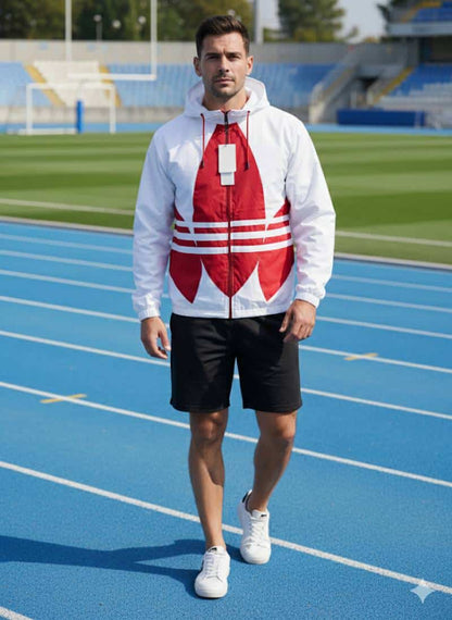 ADIDA_S WHITE ORIGINALS BIG TREFOIL RED LOGO TRACK TOP TRAINING JACKET FASHION