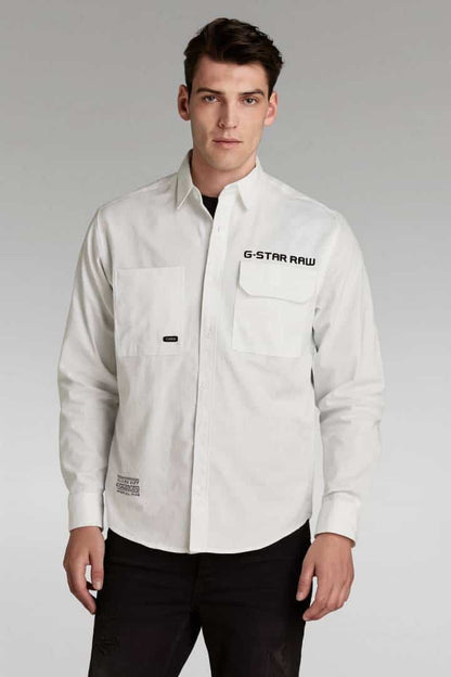 G-STA_R RAW MENS SHIRT LIKELY A WHITE LONG-SLEEVE BUTTON-DOWN WITH CHEST POCKETS