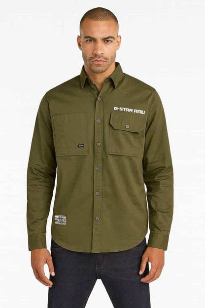 G-STA_R RAW OLIVE GREEN MENS SHIRT LIKELY A LONG-SLEEVE BUTTON-DOWN WITH CHEST POCKETS