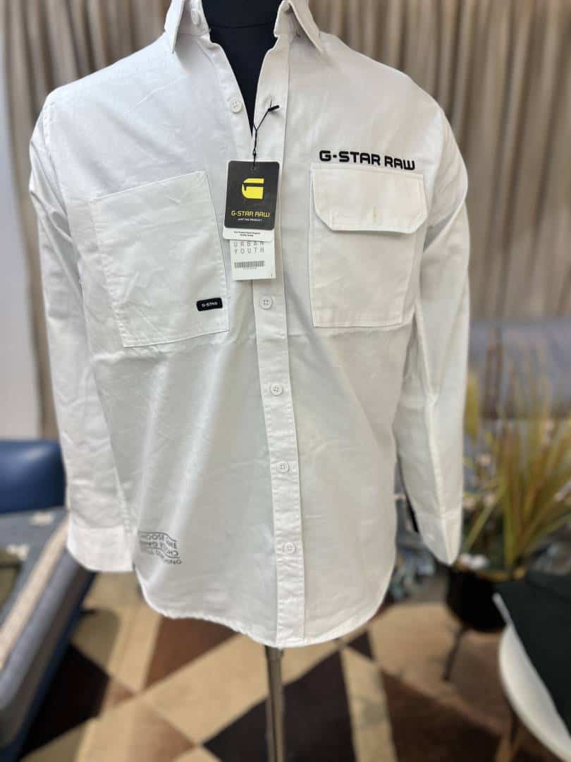 G-STA_R RAW MENS SHIRT LIKELY A WHITE LONG-SLEEVE BUTTON-DOWN WITH CHEST POCKETS