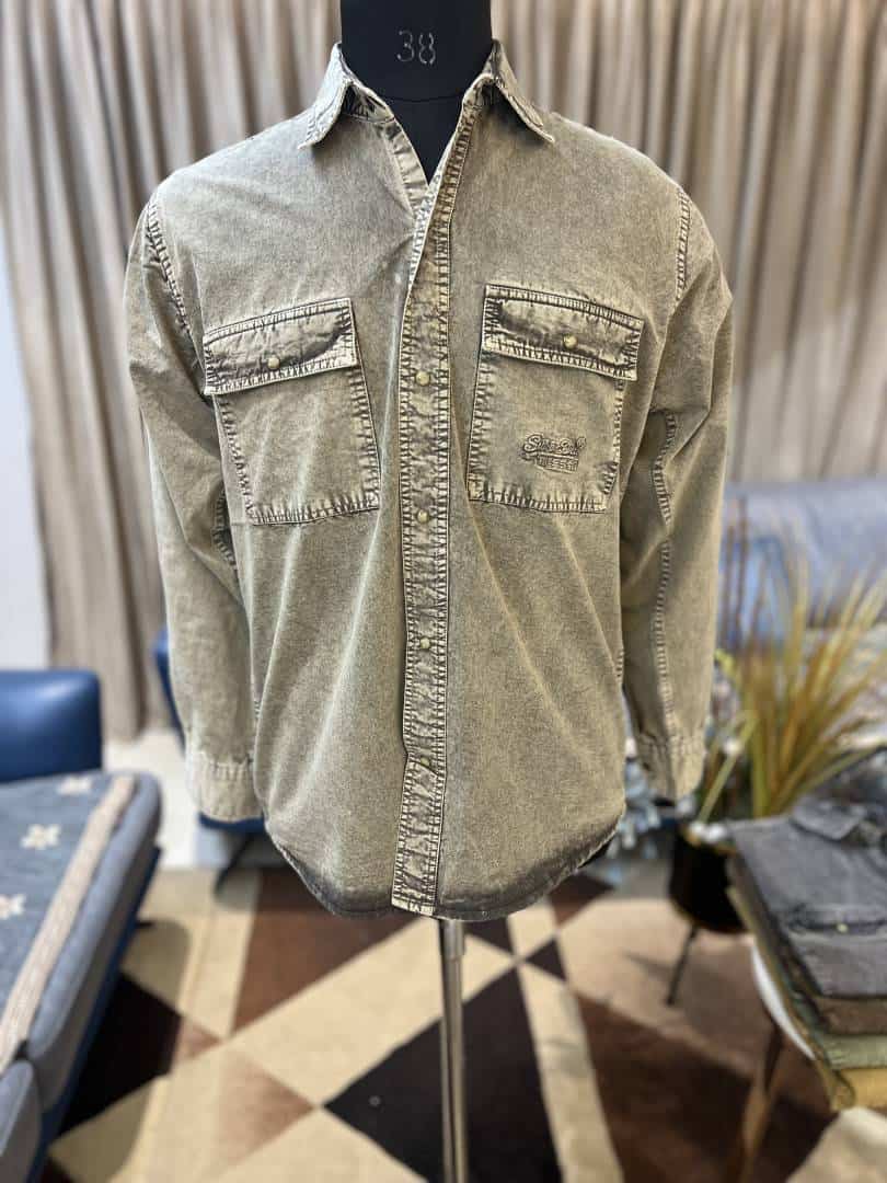 SUPER DRY HAMILTON BROWN WASHED DENIM SHIRTS IN PREMIUM QUALITY