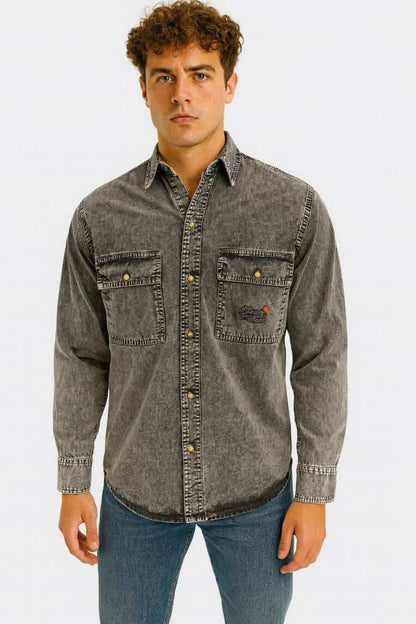 SUPER DRY GREY ACID WASHED DENIM SHIRTS IN PREMIUM QUALITY