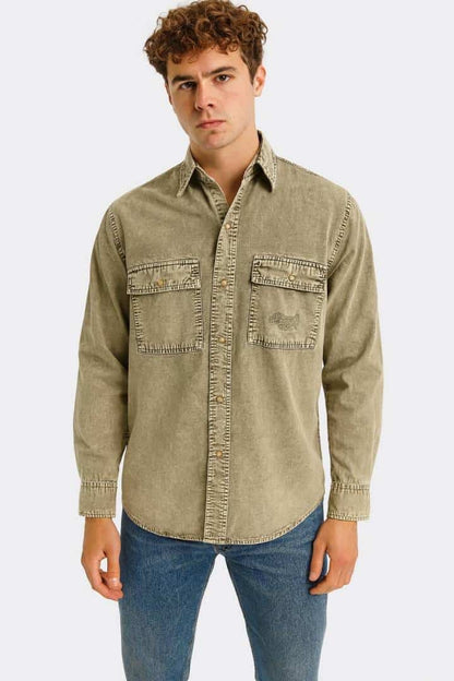 SUPER DRY HAMILTON BROWN WASHED DENIM SHIRTS IN PREMIUM QUALITY