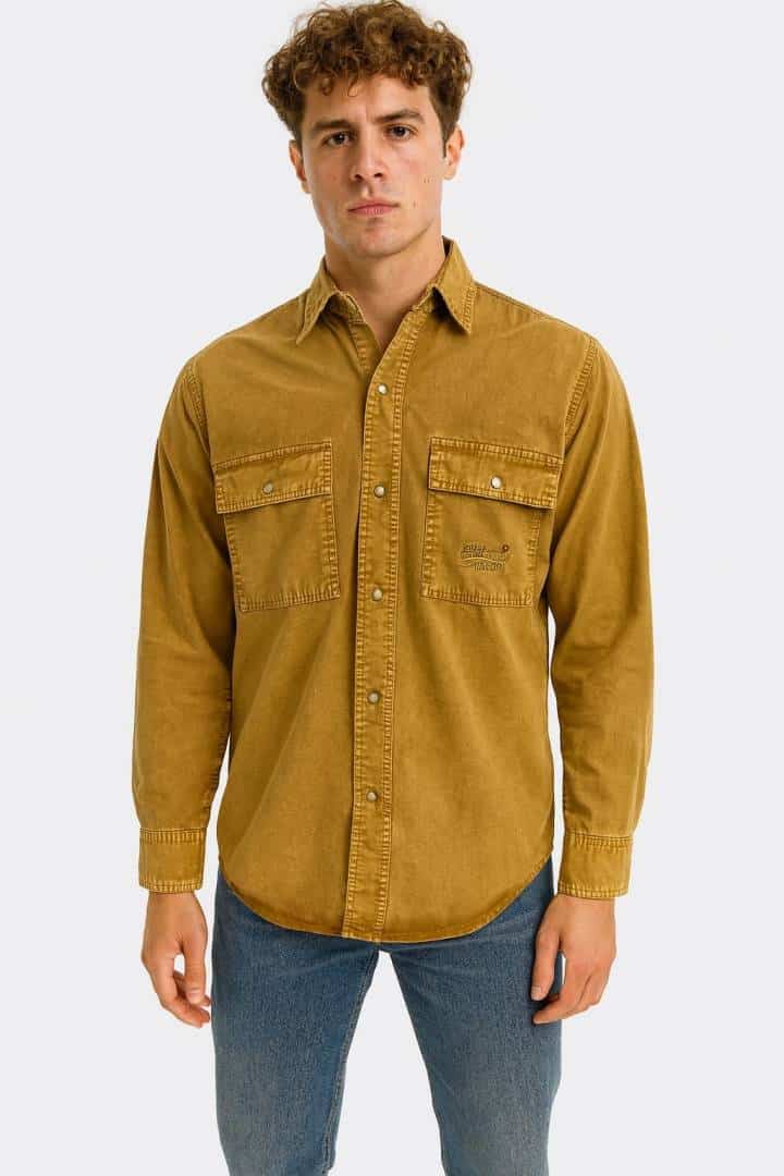 SUPER DRY KHAKI BROWN DENIM SHIRTS IN PREMIUM QUALITY