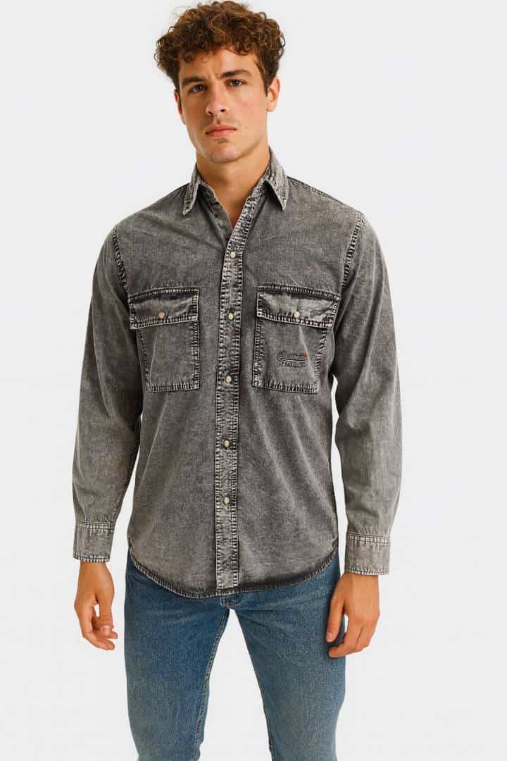 SUPER DRY CHARCOAL BLACK WASHED DENIM SHIRTS IN PREMIUM QUALITY