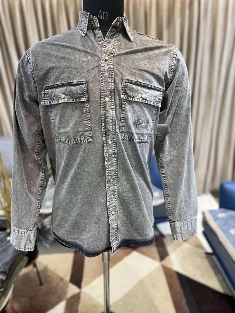 SUPER DRY CHARCOAL BLACK WASHED DENIM SHIRTS IN PREMIUM QUALITY