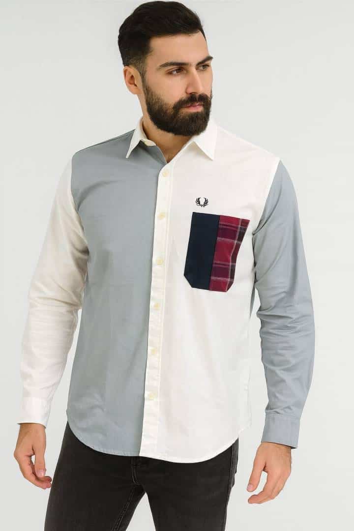FRED PERRY WHITE PALE BLUE PREMIUM MULTI COLOR PREMIUM SHIRT