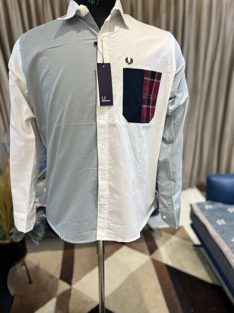 FRED PERRY WHITE PALE BLUE PREMIUM MULTI COLOR PREMIUM SHIRT