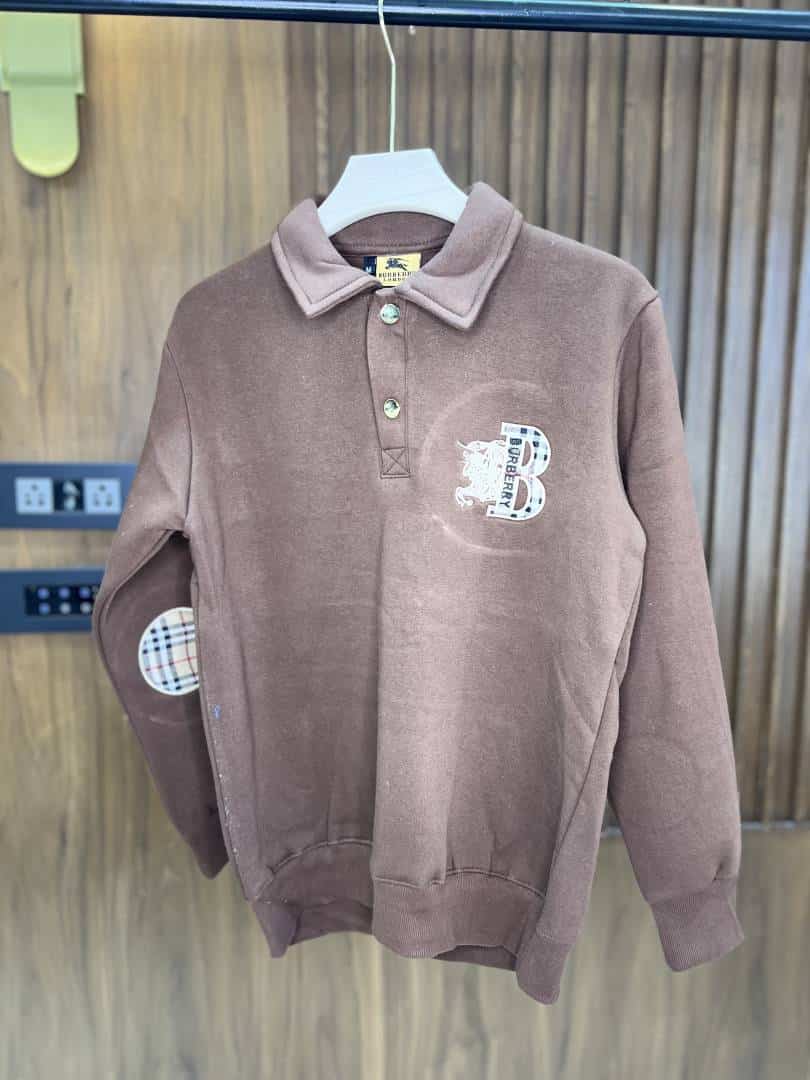 BROWN BURBER_Y LONG SLEEVE SWEATSHIRT WITH EMBROIDERED LOGO