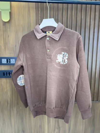BROWN BURBER_Y LONG SLEEVE SWEATSHIRT WITH EMBROIDERED LOGO