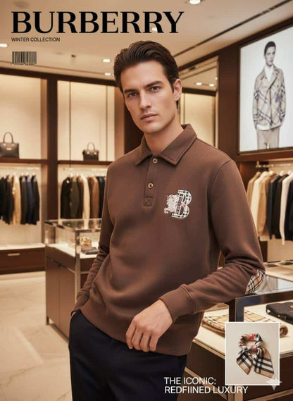 BROWN BURBER_Y LONG SLEEVE SWEATSHIRT WITH EMBROIDERED LOGO