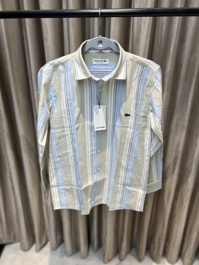 LACOST_E BEIGE BLUE IMPORTED ULTRA PREMIUM SHIRT AVAILABLE