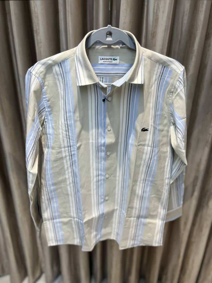 LACOST_E BEIGE BLUE IMPORTED ULTRA PREMIUM SHIRT AVAILABLE