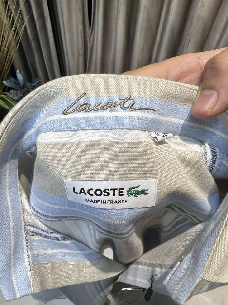 LACOST_E BEIGE BLUE IMPORTED ULTRA PREMIUM SHIRT AVAILABLE