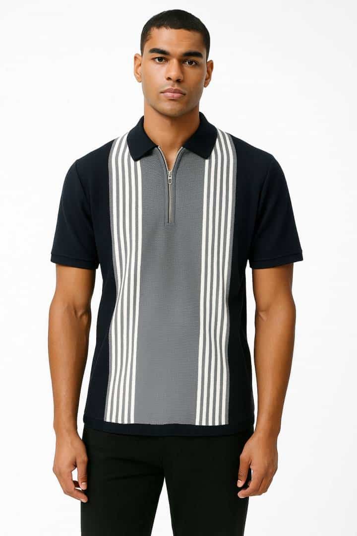 ZAR_A BLACK KNITTED POLO ZIPPER TSHIRT