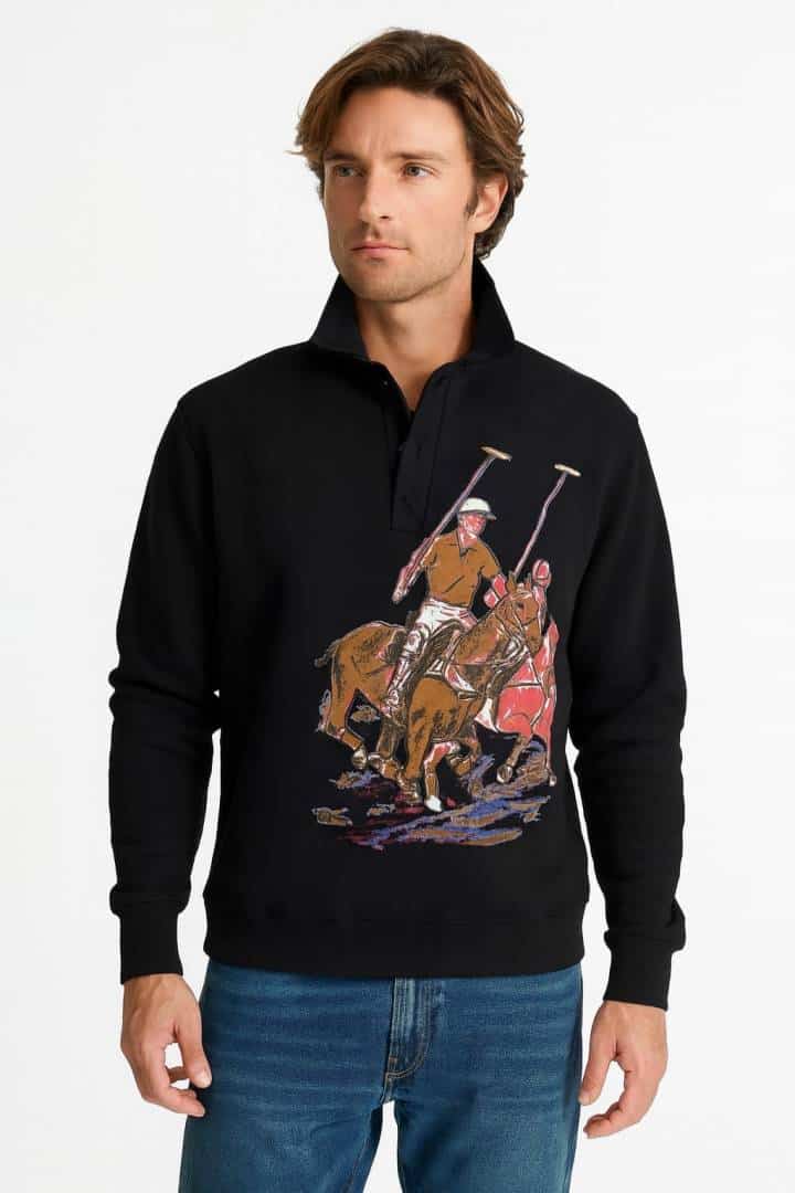 POLO RALP_H LAUREN BLACK SWEATSHIRTS WITH POLO PLAYER GRAPHIC