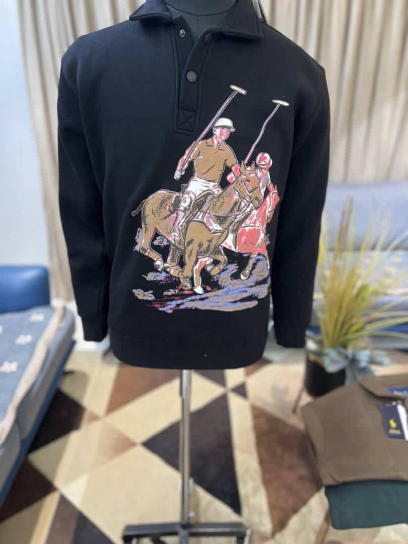 POLO RALP_H LAUREN BLACK SWEATSHIRTS WITH POLO PLAYER GRAPHIC