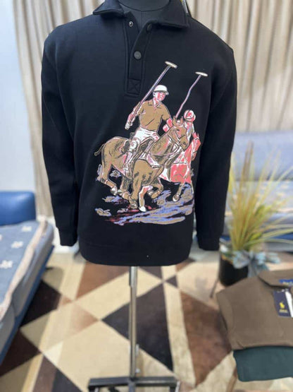 POLO RALP_H LAUREN BLACK SWEATSHIRTS WITH POLO PLAYER GRAPHIC