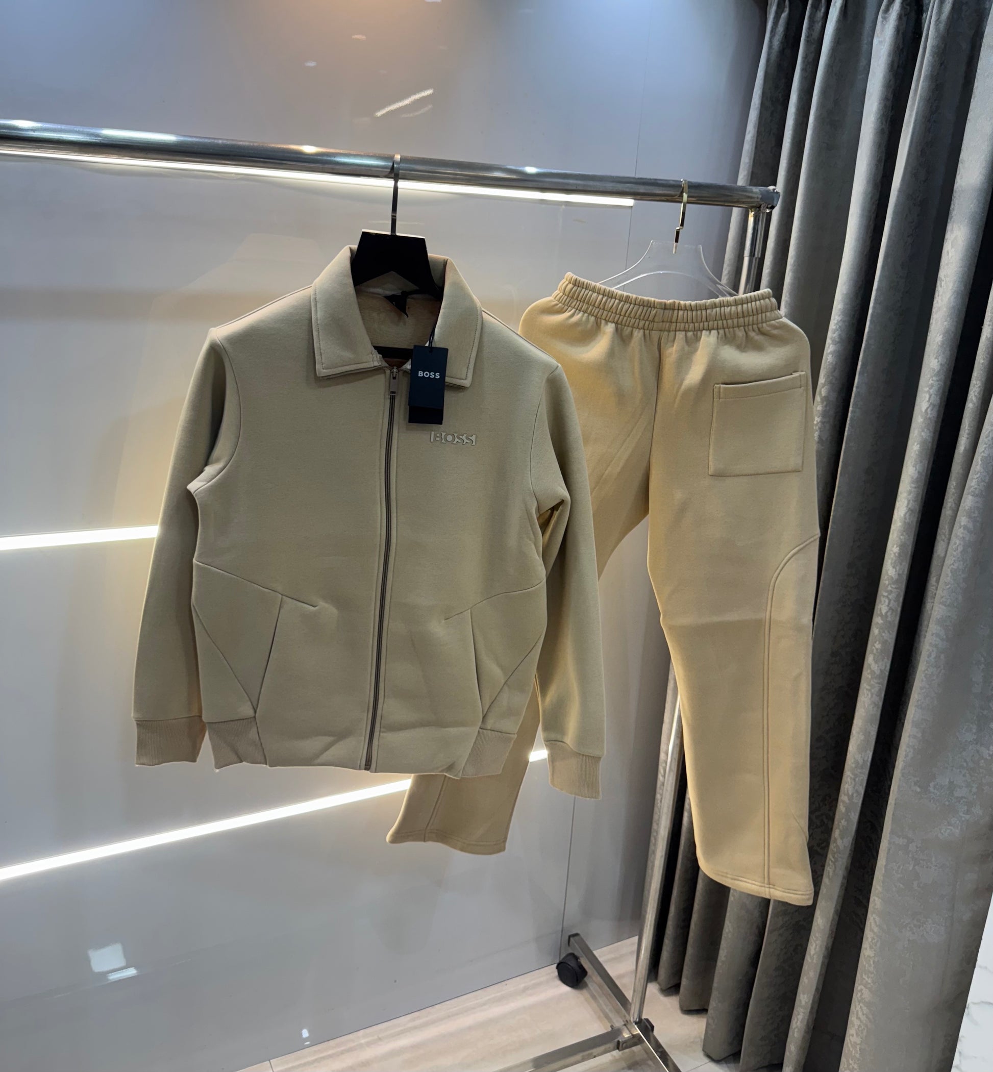 Hugo  Bo$S Beige Embossed Logo Imported Tracksuit
