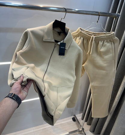 Hugo  Bo$S Beige Embossed Logo Imported Tracksuit