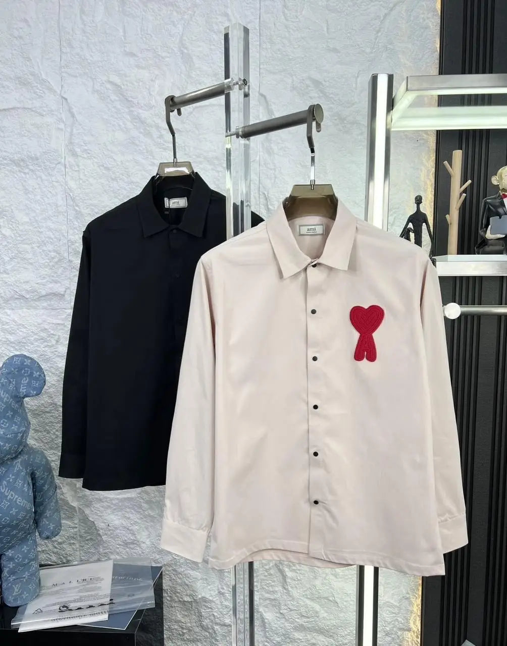 Ami Paris Cream Embroidery Logo Imported Shirt