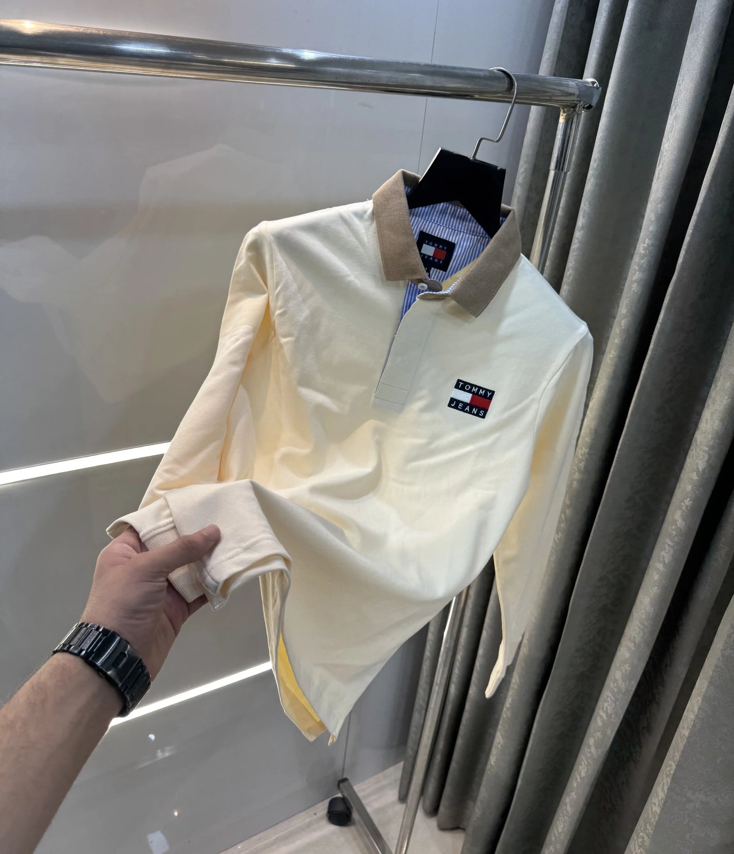 Tomm y Hilfiger Cream Premium Full Sleeve Polo T-Shirt