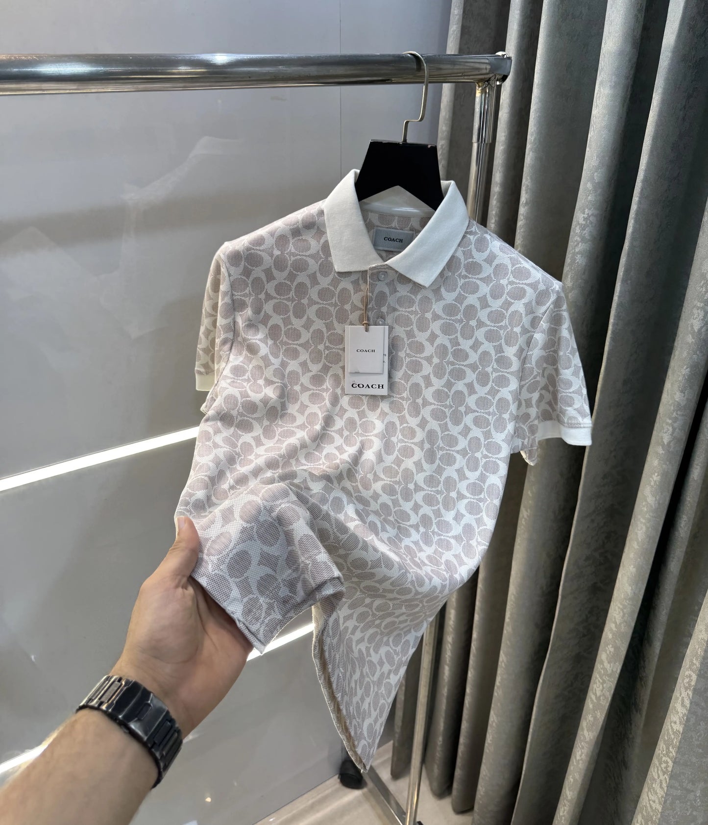 Coac h White Monogram Imported Polo T-Shirt
