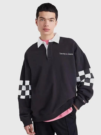 Tomm y Hilfiger Black Embroidery Logo Premium Full Sleeve Polo T-Shirt