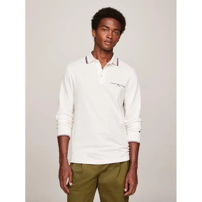Tomm y Hilfiger White Logo Work Premium Full Sleeve Polo T-Shirt