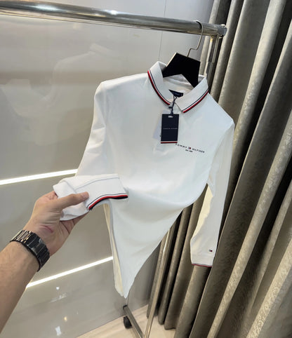 Tomm y Hilfiger White Logo Work Premium Full Sleeve Polo T-Shirt
