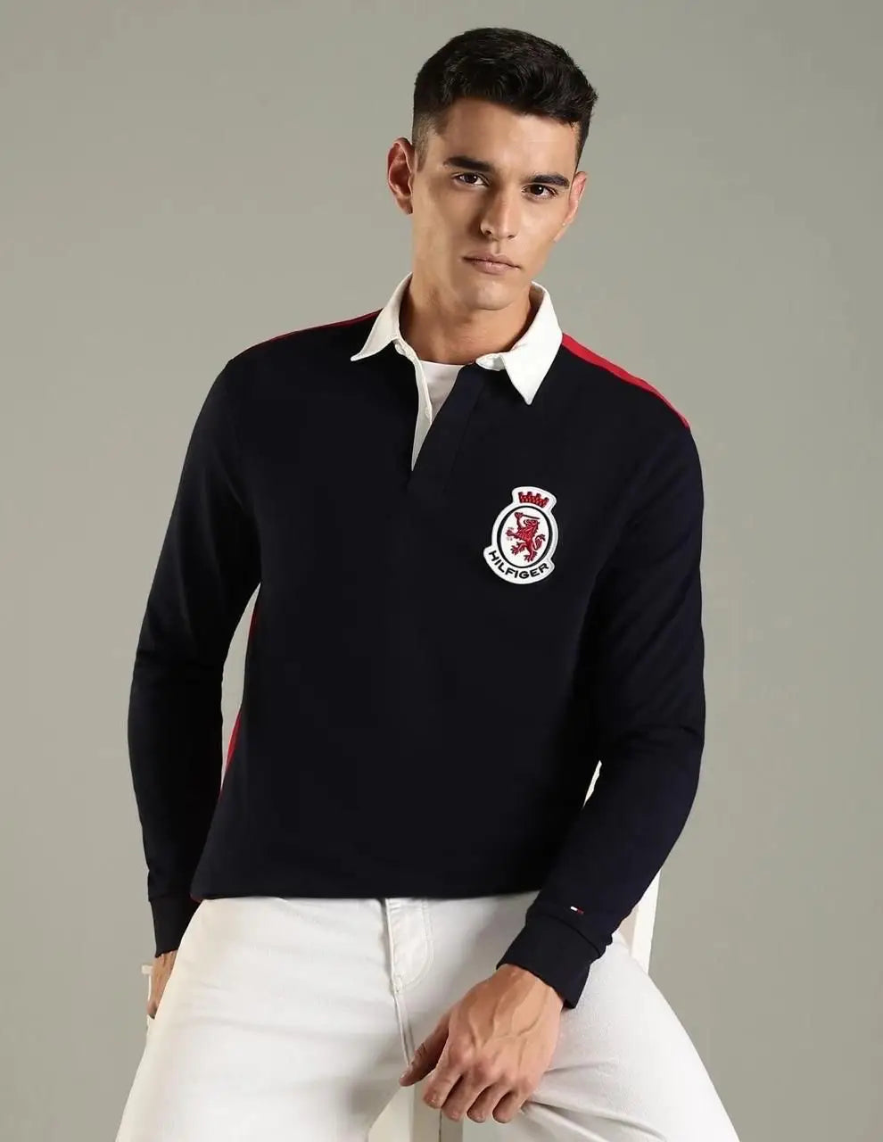 Tomm y Hilfiger Black Logo Work Premium Full Sleeve Polo T-Shirt