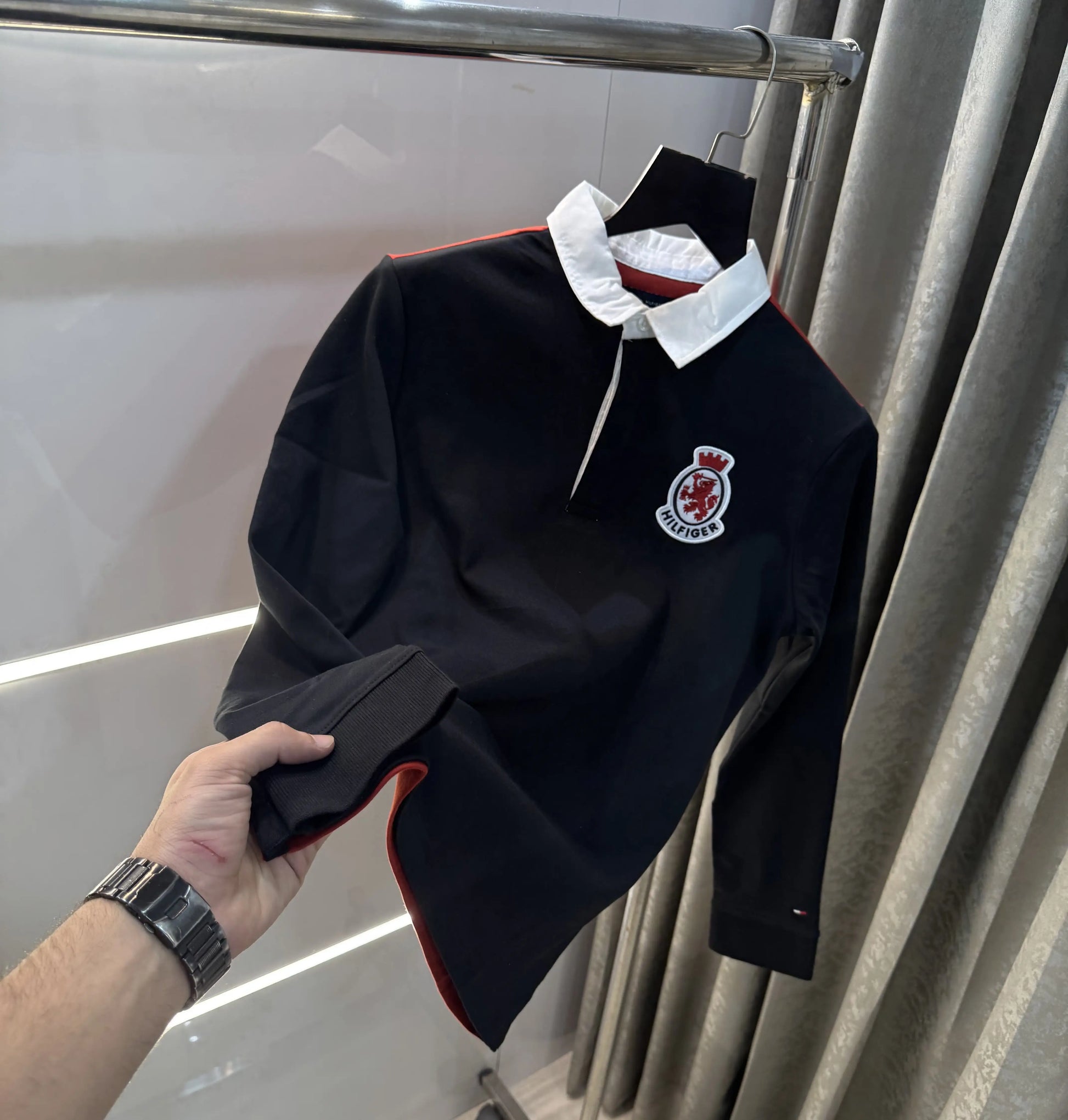 Tomm y Hilfiger Black Logo Work Premium Full Sleeve Polo T-Shirt