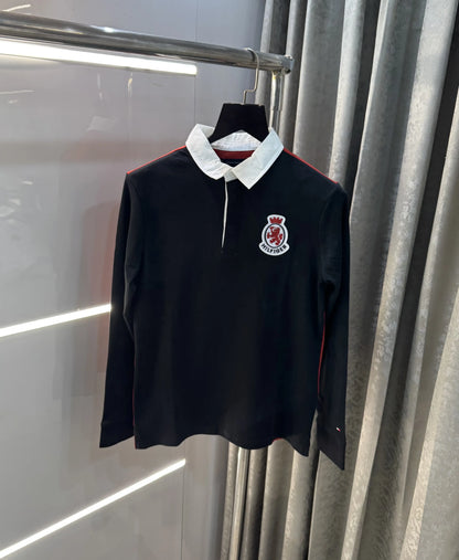 Tomm y Hilfiger Black Logo Work Premium Full Sleeve Polo T-Shirt