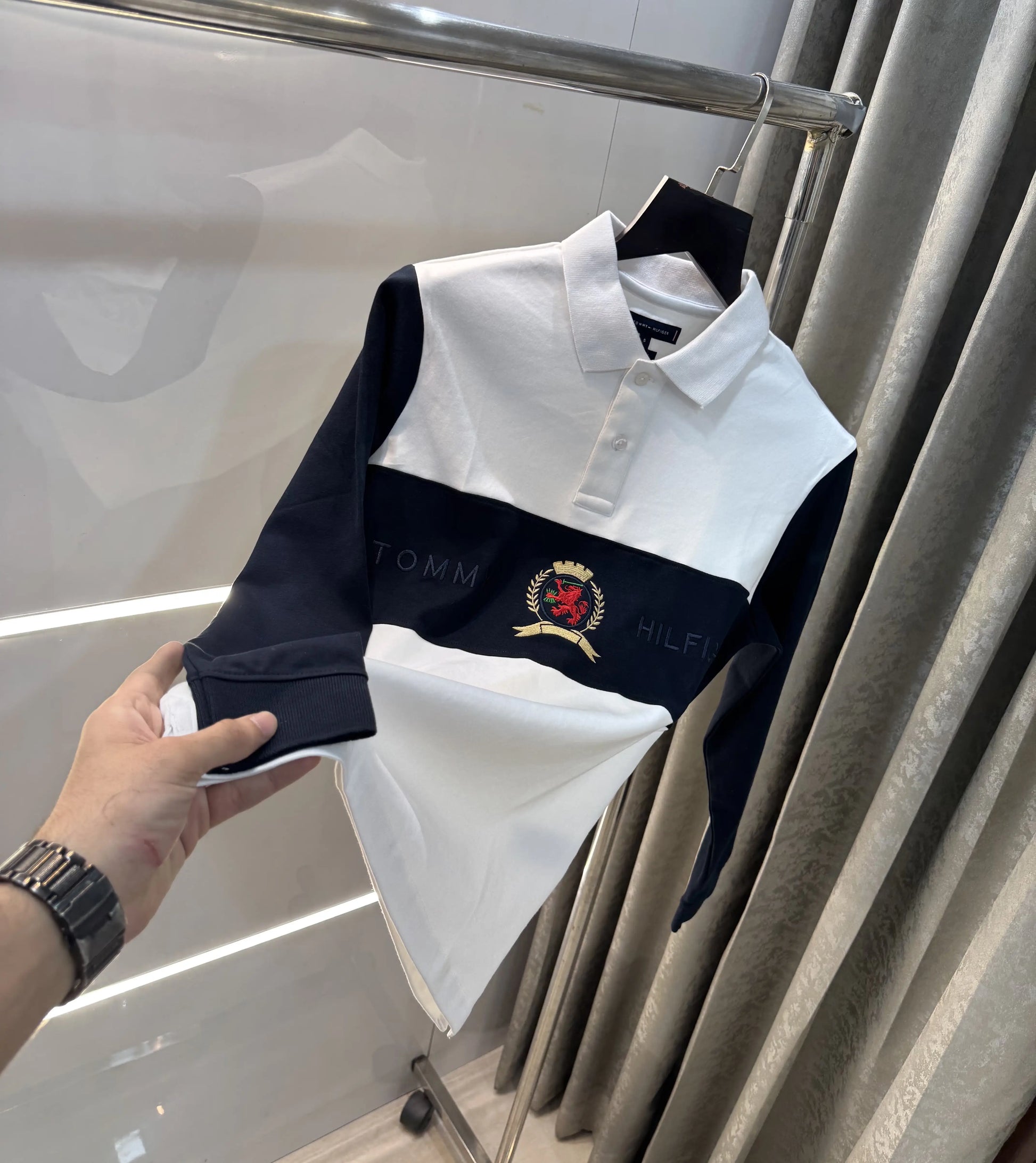 Tomm y Hilfiger White Logo Work Premium Full Sleeve Polo T-Shirt