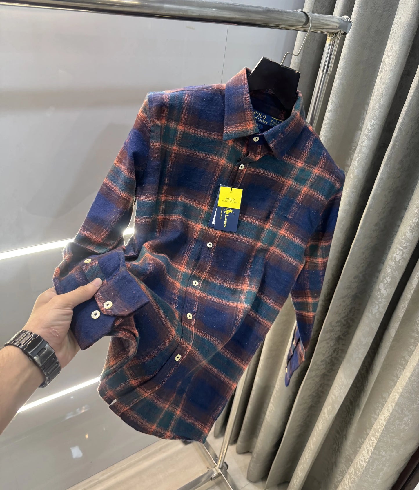 Ralph  Lauren Navy Blue Brushing Checks Premium Shirt